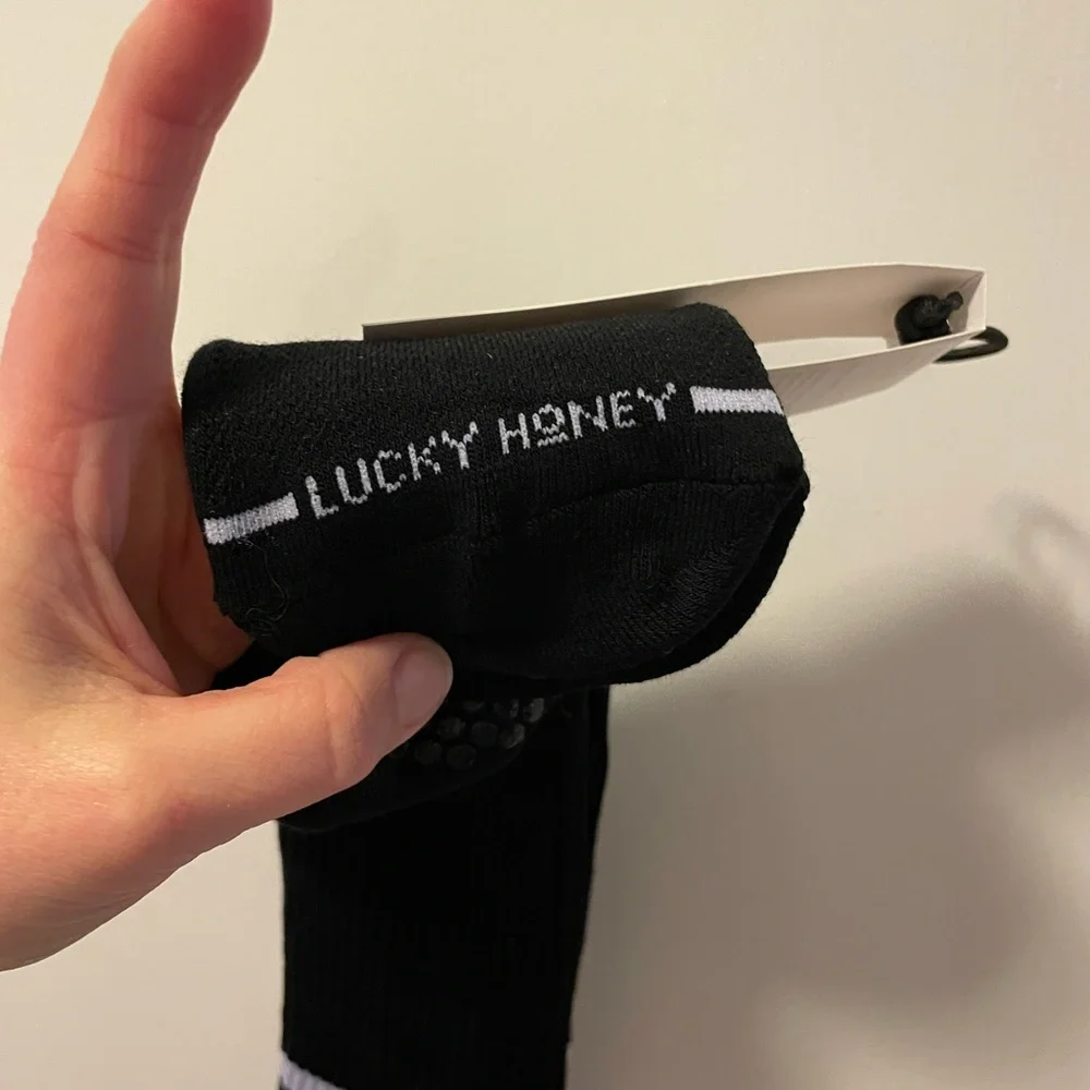 Lucky Honey Grip Socks: The Dad Socks in Black w/White Stripe - Picture 5 of 10